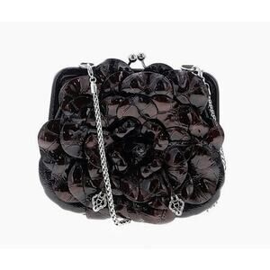 Brighton Roselie Shine Flower Kiss Lock Brown Leather Coin Purse Crossbody
